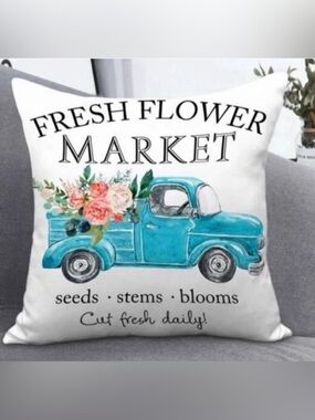 Pickup Truck Throw Pillow Cover Fresh Flower Market Country Rustic Farmhouse NWT